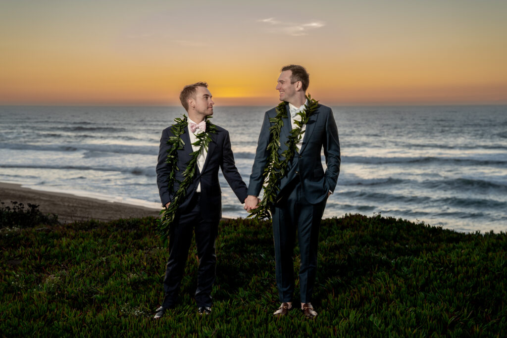 gay wedding sunset